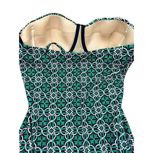 J.CREW Lattice Green & Blue Strapless Medallion Ruched One Piece Swimsuit Size 8 - Picture 2 of 6
